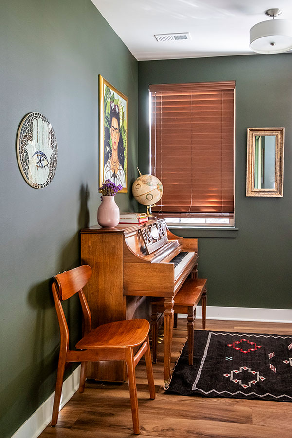 green painted study with piano green painted study with piano